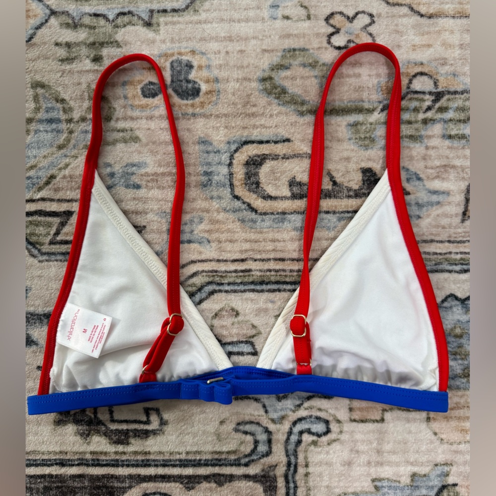 Xhilaration White Triangle Bikini Top with Red Straps and Blue Band - Picture 2 of 2